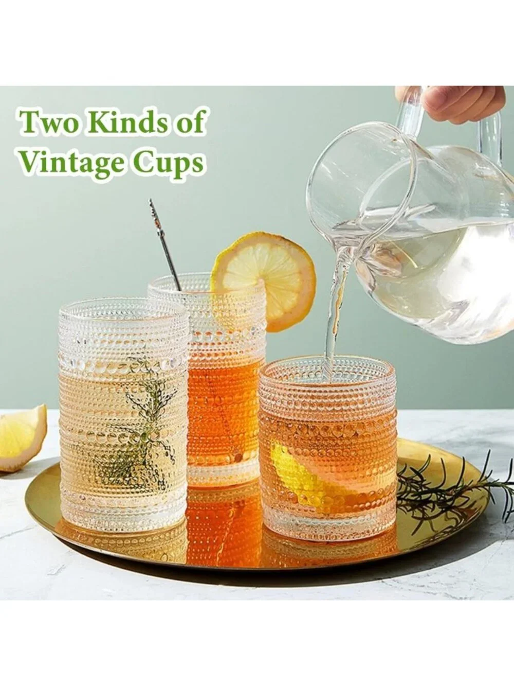 Vintage Hobnail Glasses Set of 8 - 12oz Highball & 10oz Cocktail Tumblers for